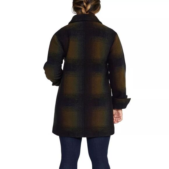 Pendleton Coat Womens Wool Topper Plaid Flip Up Cuffs Olive Navy NWT - Picture 3 of 10
